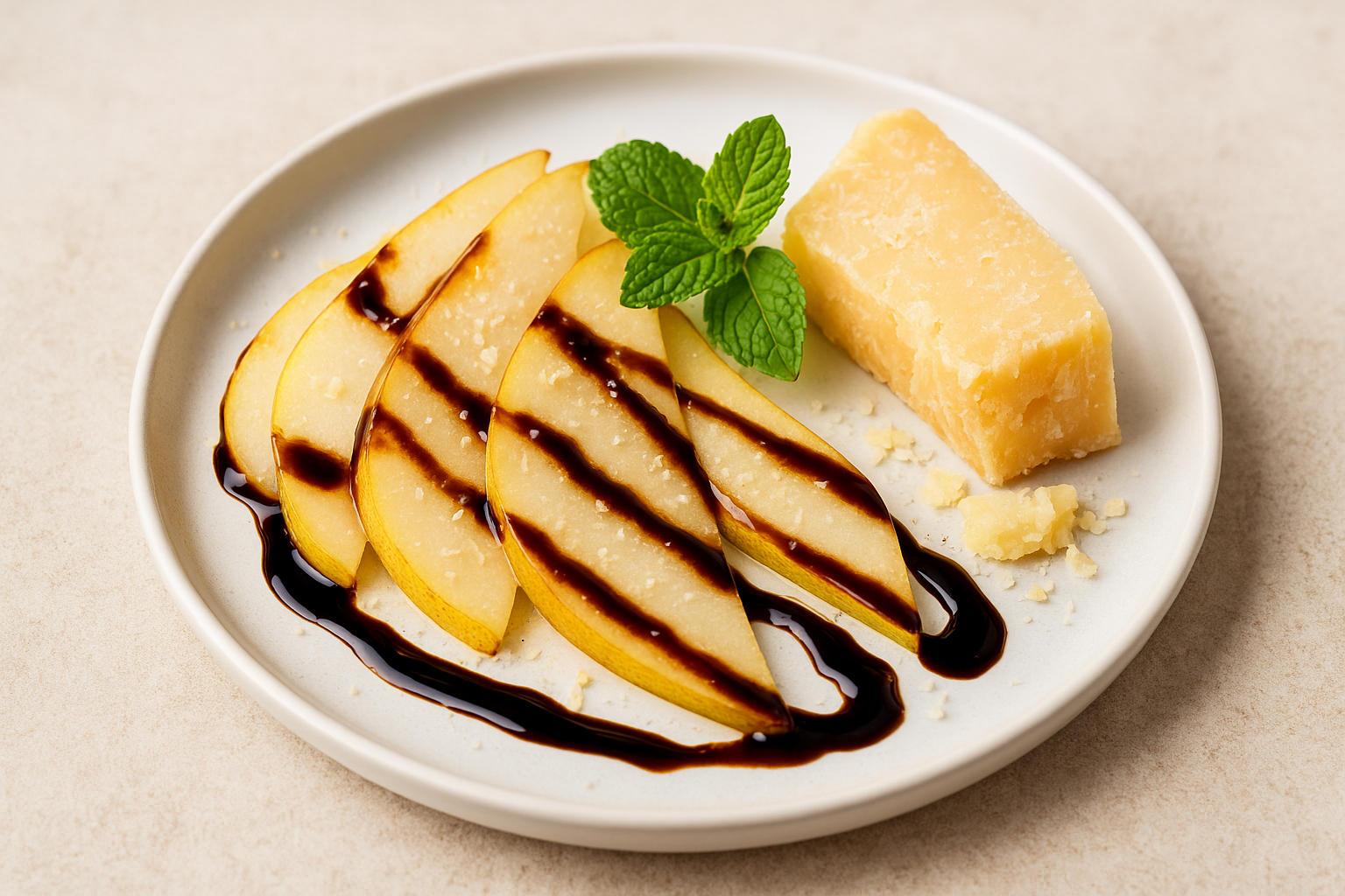 Peras con Parmigiano y reducción de Aceto